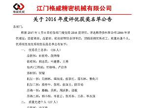 2016年度評優(yōu)獲獎名單出爐咯！